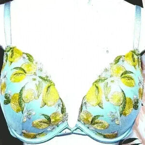 Victoria's Secret Floral Inspired Baby Blue w/ Yellow Accent Bra SZ 38C